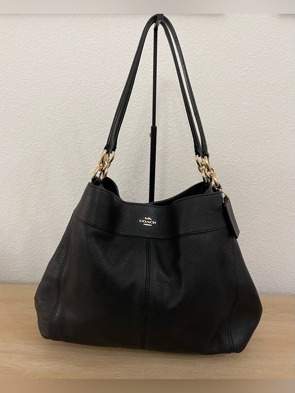 COACH Black Lexy Shoulder Bag Pebble Leather Goldtone Hardware